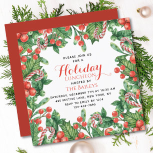 Holiday Luncheon Watercolor Christmas Floral Invitation