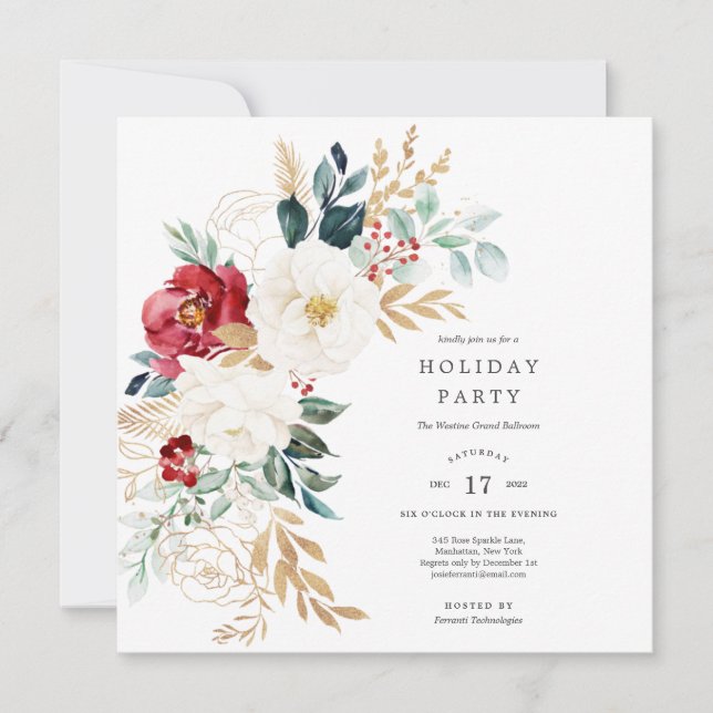 Holiday Lush Florals Sparkle Christmas Invitation (Front)