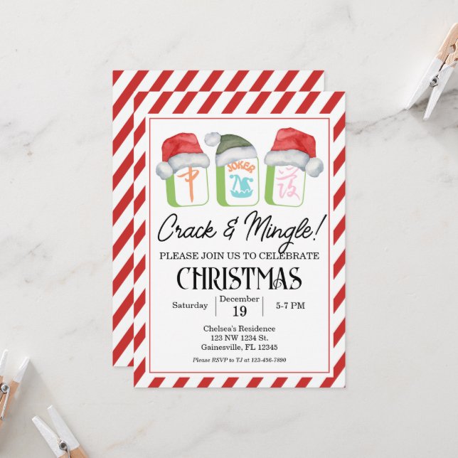 Holiday Mahjong Party Editable Invitation, Mahjong Invitation (Front/Back In Situ)