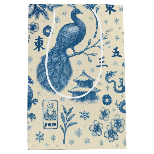 Holiday Mahjong Toile Charm Gift Bag (Front)