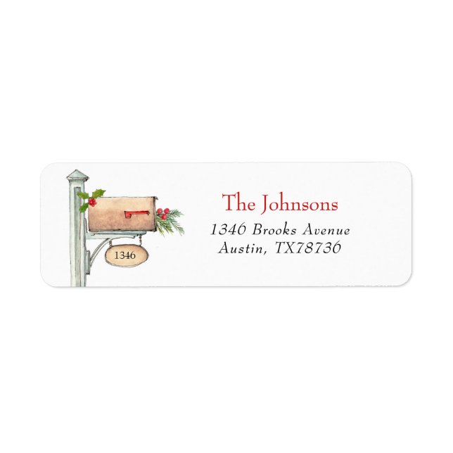 Holiday Mailbox with winter greenery  Return Address Label (Front)
