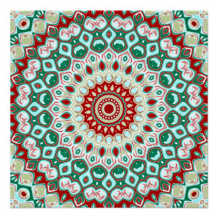 Holiday Mandala in Red, Green, and Winter White Poster