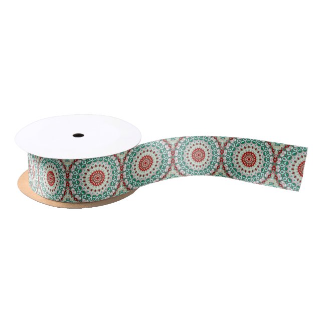 Holiday Mandala in Red, Green, and Winter White Satin Ribbon (Spool)