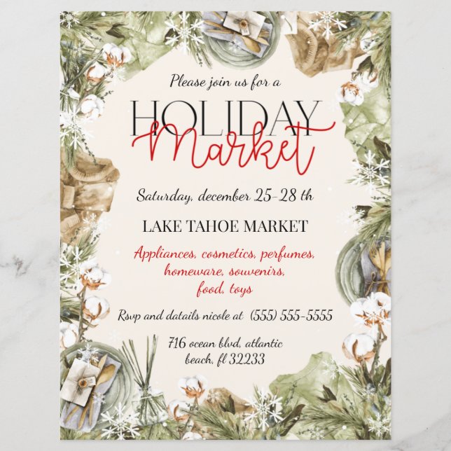 Holiday Market Christmas Decorations Invitation (Front)