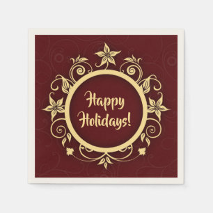 Holiday Maroon & Floral Wreath Custom Message Napkin