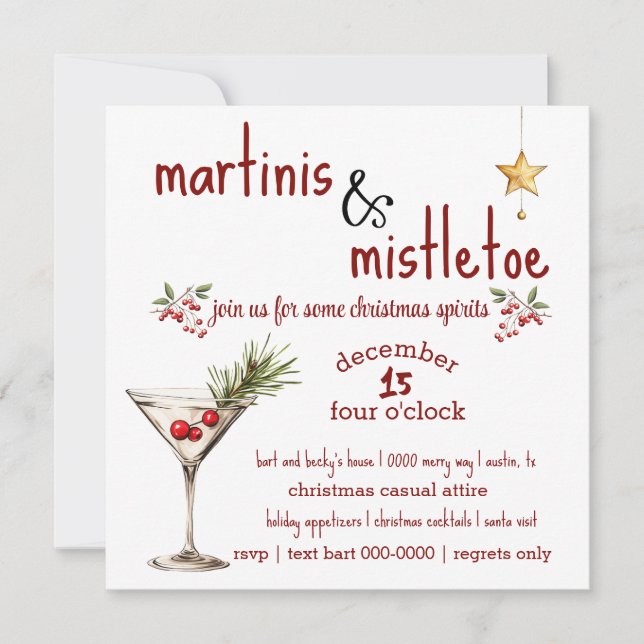 Holiday Martini and Mistletoe Party Invitation (Front)