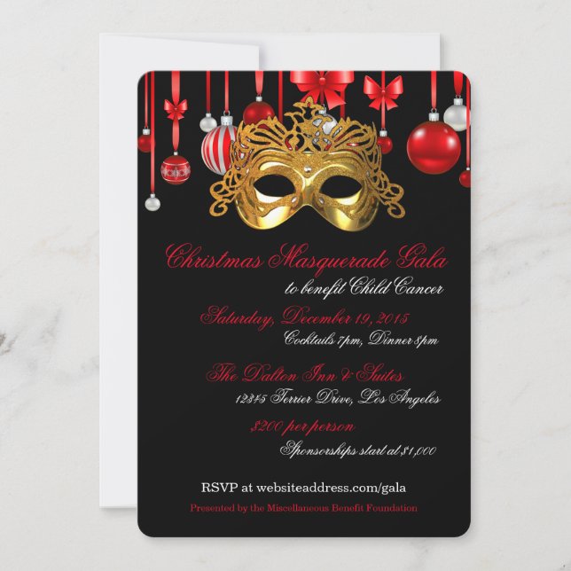 Holiday Masquerade Gala Invitations (Front)