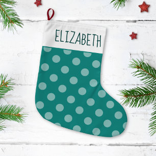 Holiday Matching Couple Add Your Name Polka Dots Small Christmas Stocking