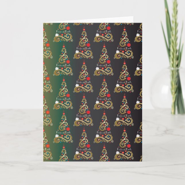Holiday matte green gold Christmas tree pattern Card (Front)
