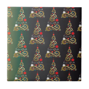 Holiday matte green gold Christmas tree pattern Ceramic Tile
