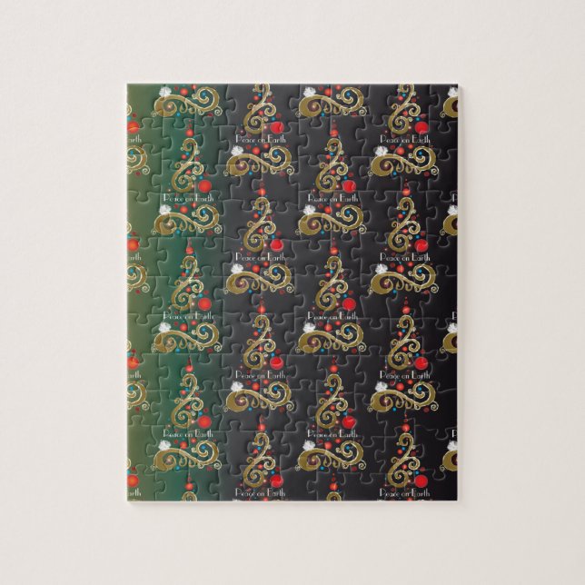 Holiday matte green gold Christmas tree pattern Jigsaw Puzzle (Vertical)