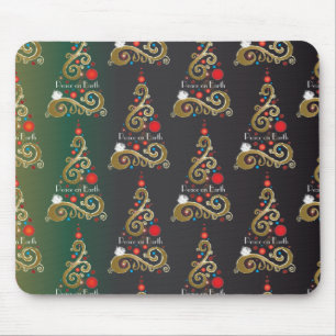 Holiday matte green gold Christmas tree pattern Mouse Pad