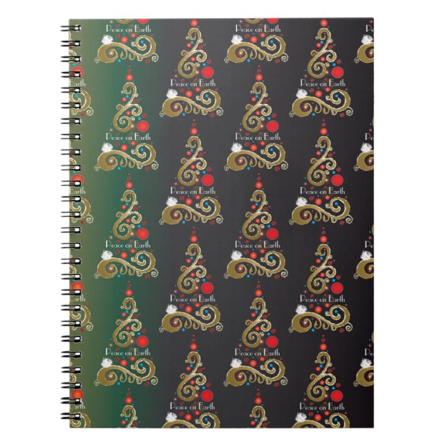 Holiday matte green gold Christmas tree pattern Notebook (Front)