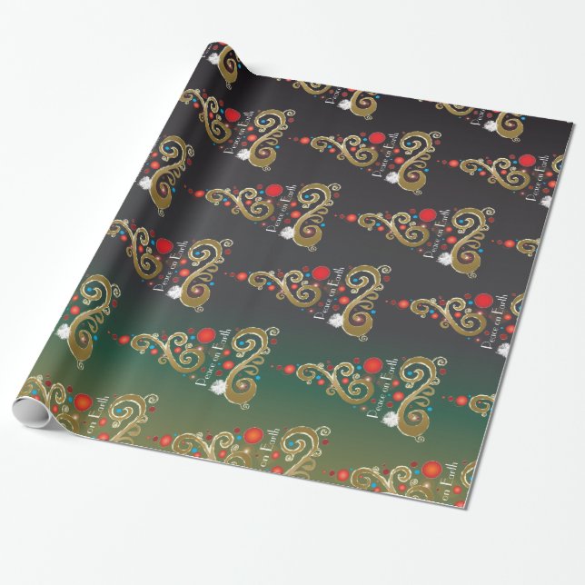 Holiday matte green gold Christmas tree pattern Wrapping Paper (Unrolled)