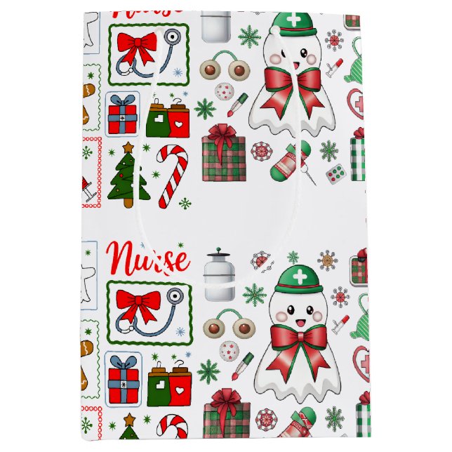 Holiday Medical with Stethoscope Christmas Nurse Medium Gift Bag (Front)