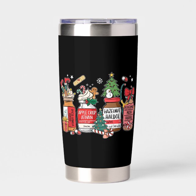 Holiday Meds Mug – Festive Prescription Bottles  Insulated Tumbler (Front)