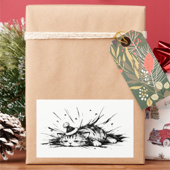Holiday Meltdown Cat Brush Grumpy Festive Art on  Rectangular Sticker (Holiday)
