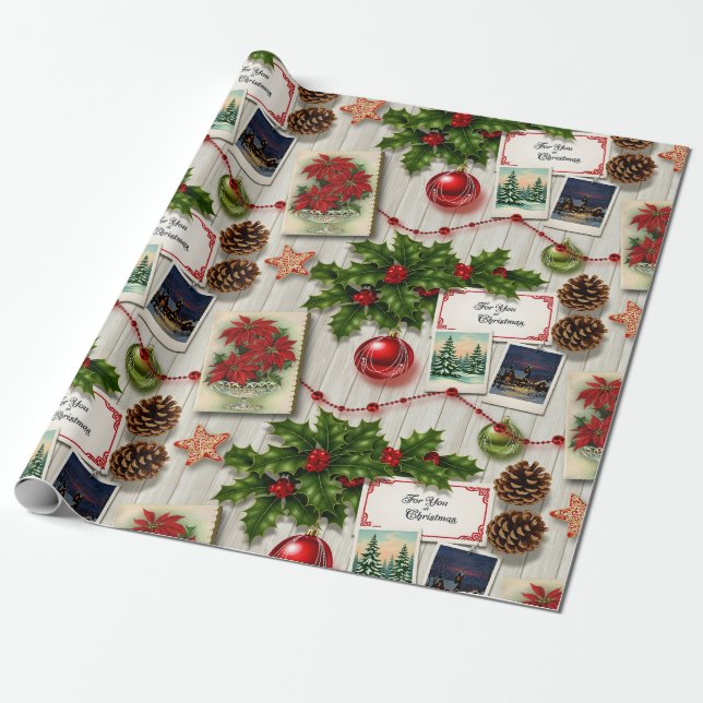 Holiday Memories Collage Wrapping Paper (Unrolled)