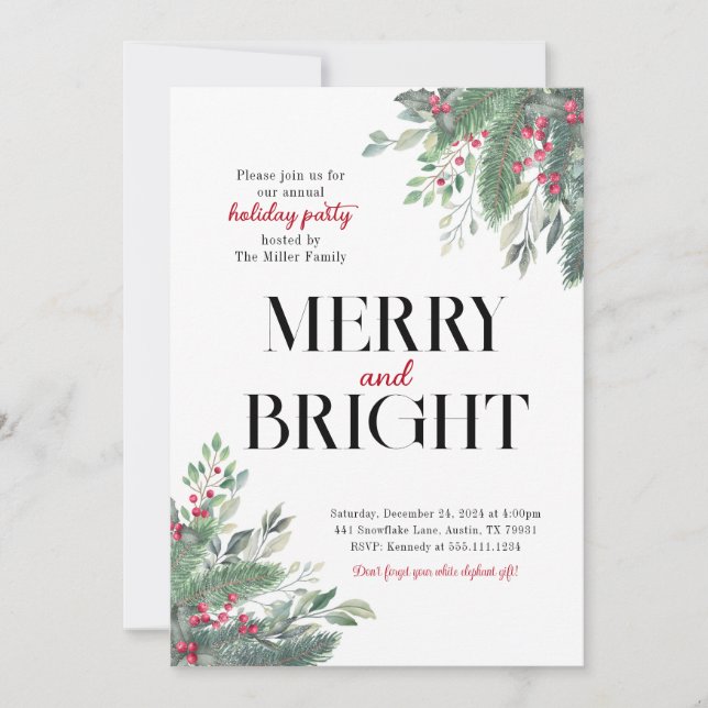 Holiday Merry and Bright Dinner Party Invitation (Front)