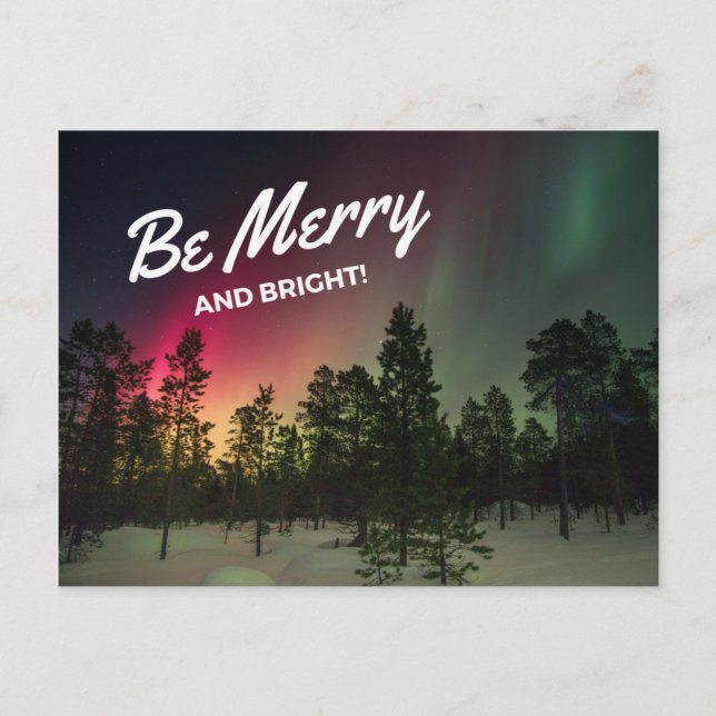 Holiday Merry & Bright Northern Lights Postcard (Front)