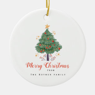 Holiday merry christmas family ceramic ornament
