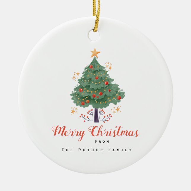 Holiday merry christmas family ceramic ornament (Front)