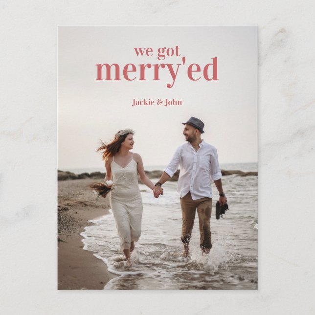 Holiday Merry We Married Eloped Pun Announcement Postcard (Front)