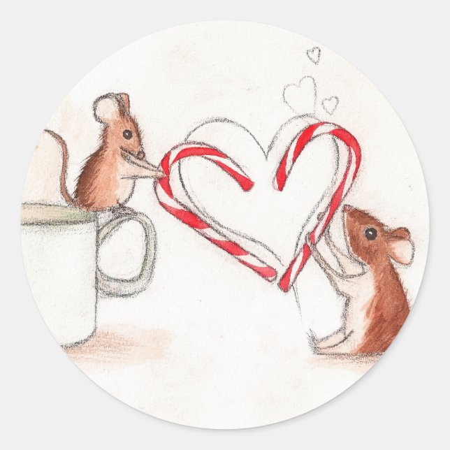 Holiday Mice Classic Round Sticker (Front)