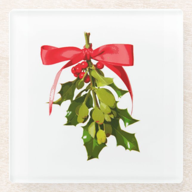 holiday mistletoe glass coaster (Front)