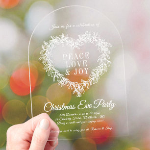 Holiday mistletoe heart art christmas party acrylic invitations
