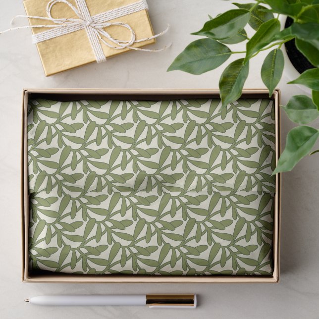 Holiday Mistletoe Pattern, Green & Cream  Tissue Paper (Gift)