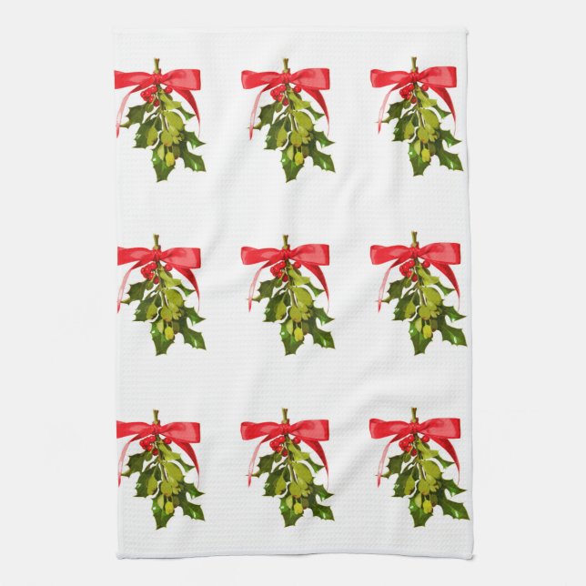holiday mistletoe tea towel (Vertical)
