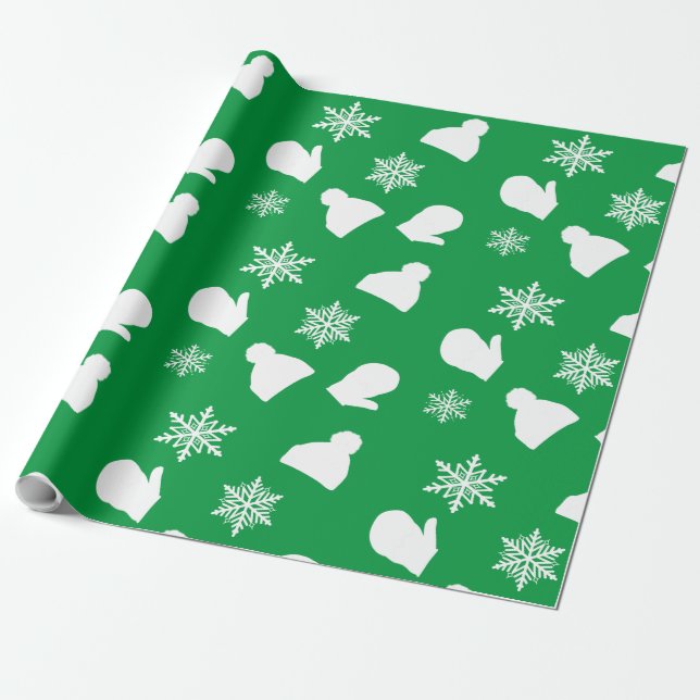  Holiday Mittens and Christmas Hats Wrapping Paper (Unrolled)