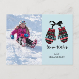 Holiday Mittens Warm Wishes Photo Postcard