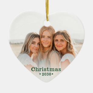 Holiday Modern Family Photo Heart Ceramic Ornament