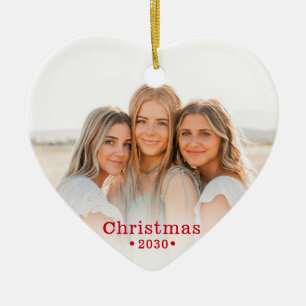 Holiday Modern Family Photo Heart Ceramic Ornament