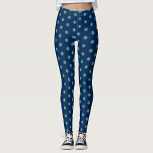 Holiday modern turquoise white snowflake pattern leggings