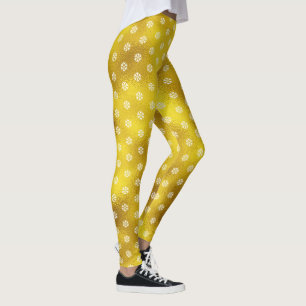 Holiday modern white snowflake pattern gold foil leggings