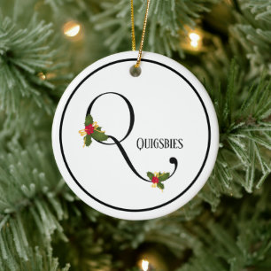 Holiday Monogram Letter Q Personalised Ceramic Ornament