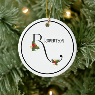 Holiday Monogram Letter R Personalised Ceramic Ornament