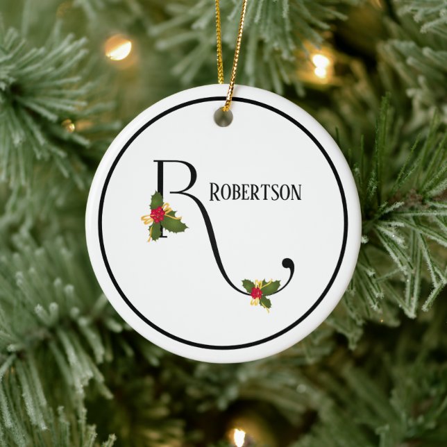 Holiday Monogram Letter R Personalised Ceramic Ornament (Tree)