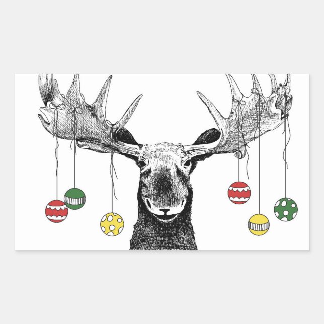 Holiday Moose Rectangular Sticker (Front)