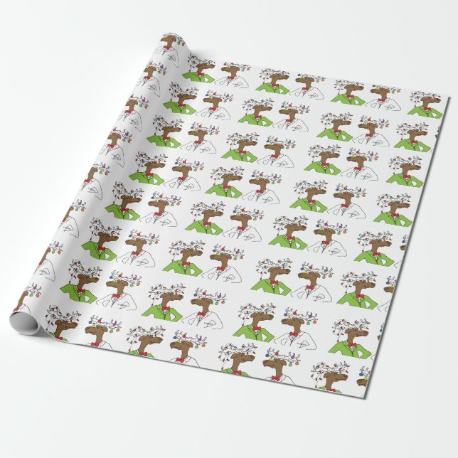 Holiday Moose Wrapping Paper (Unrolled)