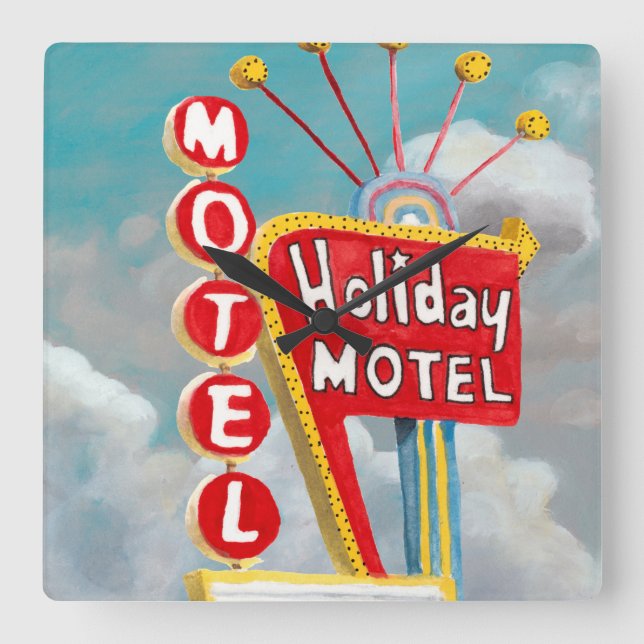 Holiday Motel Sign Square Wall Clock (Front)