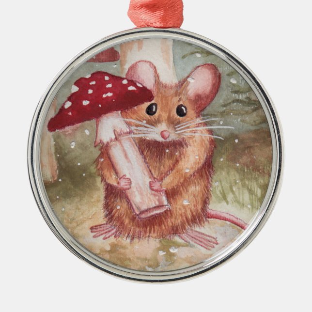Holiday Mouse and Mushroom Metal Tree Decoration (Front)