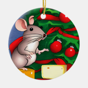 Holiday Mouse Ceramic Ornament