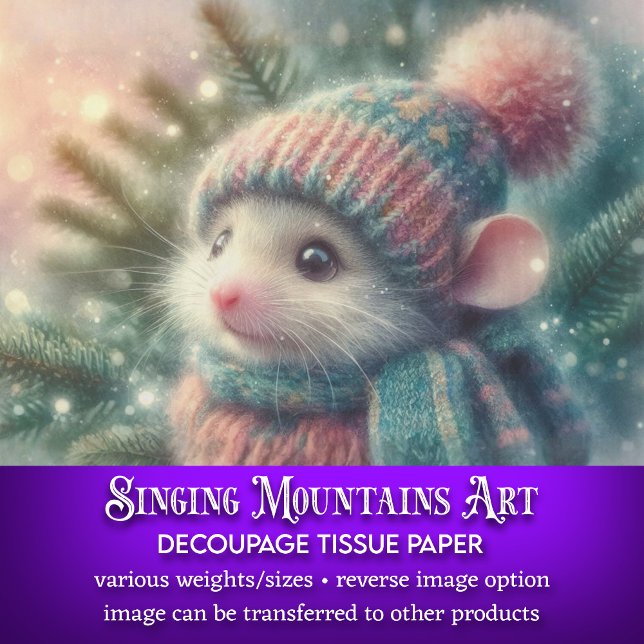 Holiday Mouse in Cosy Winter Hat Decoupage Tissue Paper (Creator Uploaded)