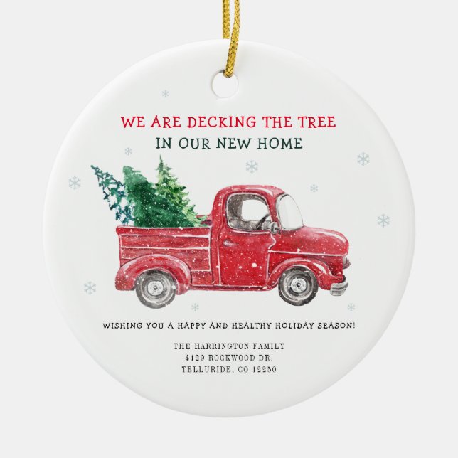 Holiday Moving Announcement We've Moved Tree Ceramic Ornament (Front)