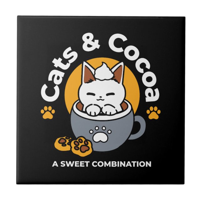 Holiday Mug Design with Cosy Cat and Paw Cookies Ceramic Tile (Front)