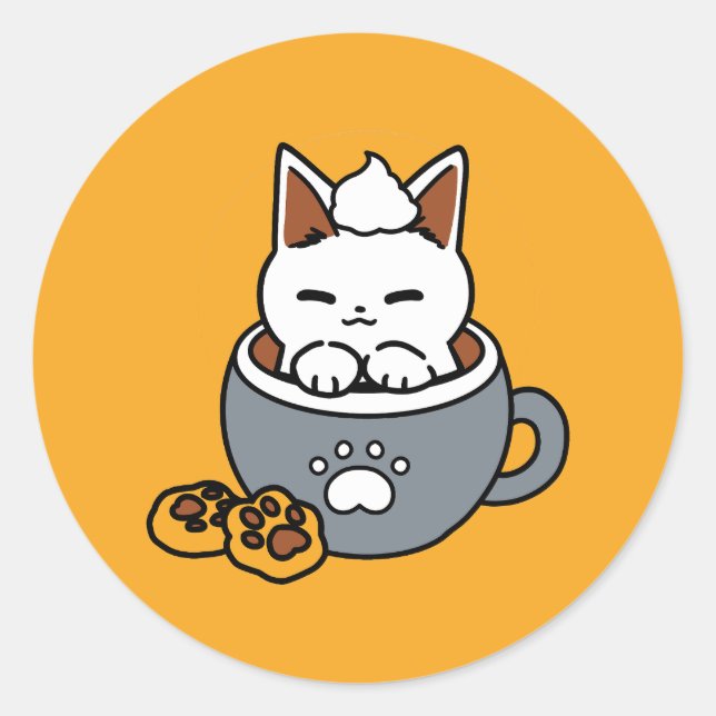 Holiday Mug Design with Cosy Cat and Paw Cookies Classic Round Sticker (Front)